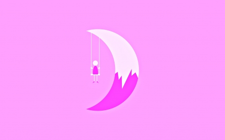 Moon - white, fantasy, pink, moon, swing, girl, vector, luna