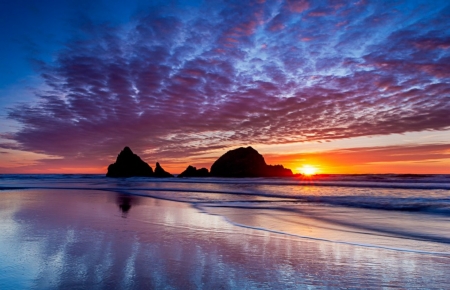 SUNSET - ocean, beach, sky, clouds, sunset, waves