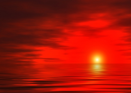 Beautiful Red Sunset - red, sky, reflection, sunset, nature