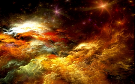 Clouds and stars - cloud, red, yellow, stars, abstract, art, sky, orange, texture