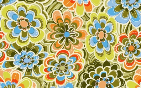 Pattern - abstract, yellow, blue, flower, orange, retro, vintage, green, texture, art