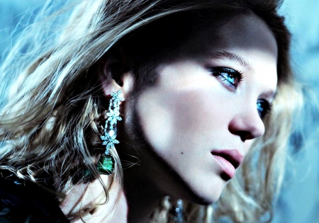 Lea Saydoux - woman, actress, girl, eyes, jewel, lea saydoux, model, face, earrings, blue, blonde