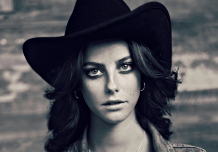 Kaya Scodelario - woman, kaya scodelario, actress, girl, hat, cowgirl, black, model, white