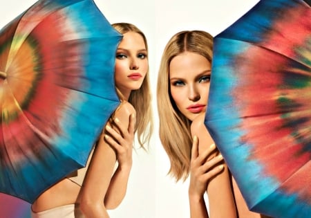 Sasha Luss - summer, red, model, sasha luss, collage, by cehenot, girl, umbrella, blue, woman