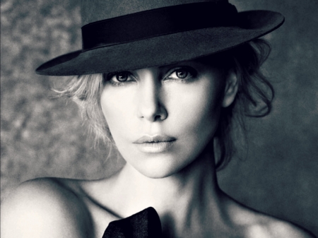 Charlize Theron - woman, actress, girl, hat, whitel, charlize theron, black