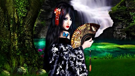 Beautiful Geisha - geisha, beautiful, serene, girl, beauty, googlehead, fantasy, digital, woman, art