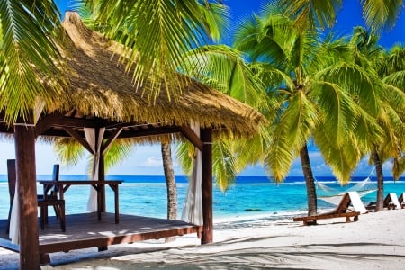 Summer - vacation, arbor, beach, summer, palm, gazebo, sea, coast