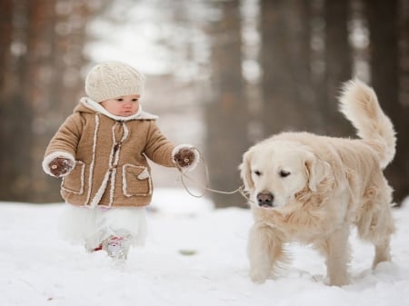 WINTER STROLL - kid, girl, snow, dog, winter, kirill ermolaev