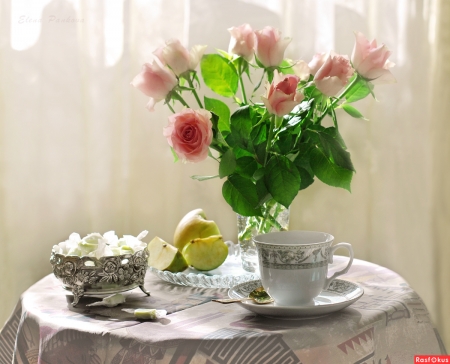 Still Life - flowers, pink, abstract, soft