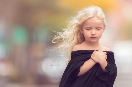 Touch of the wind - beauty, meg bitton, girl, child, sweet, black, wind, blonde