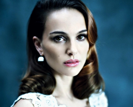 Natalie Portman - woman, actress, girl, portrait, blue, natalie portman