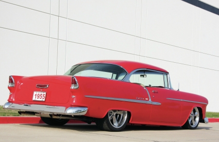 1955-Chevy-Bel Air - red, bowtie, classic, gm