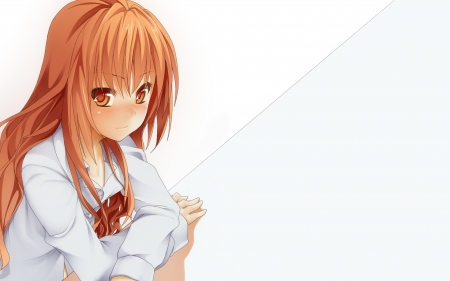 Food please. - Girl, Blushing, Anime, Orange Hair