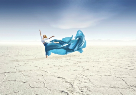 Graceful wind - model, graceful wind, desert, girl, woman, dress, blue