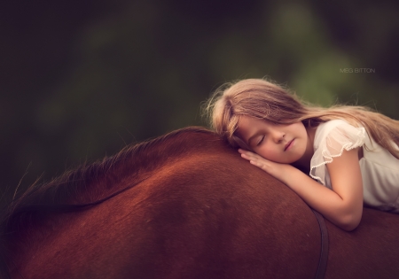 Dreaming - meg bitton, girl, little, horse, child, dream