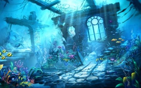 Underwater - fishes, city, ruins, underwater