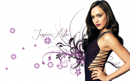 Jessica Alba - white, woman, actress, purple, girl, jessica alba