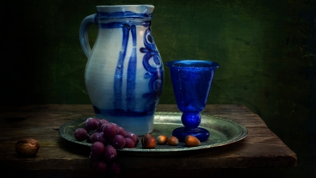 Still Life - still lifr, glass, jug, grapes, still life