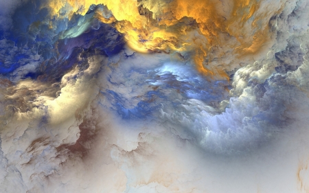 Clouds - white, yellow, blue, painting, cloud, texture, art, sky