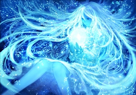 Magical light - anime, blue, ball, girl, magical, light, manga, sakimori, luminos