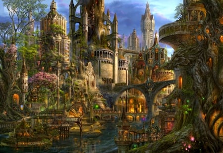 Fantasy City - towers, houss, buildingd, artwork