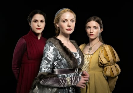 The White Queen ( 2013 ) - Faye Marsay, yellow, tv series, girl, blonde, Rebecca Ferguson, actress, Lady Margaret Beaufort, The White Queen, black, Amanda Hale, Anne Neville, red, woman, Queen Elizabeth