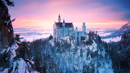 Castle - snow, germany, Castle, bavari