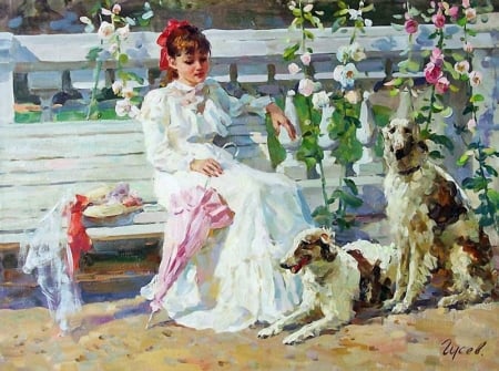 Painting - dogs, painting, art, lady