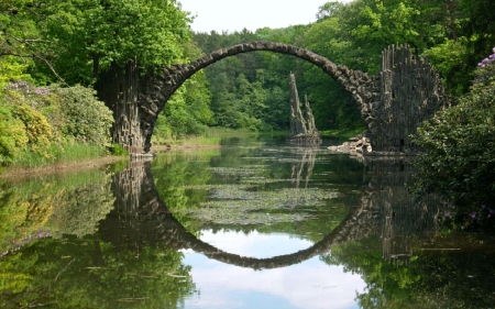 Rakotz Bridge Reflection - nature, architecture, bridge, reflection