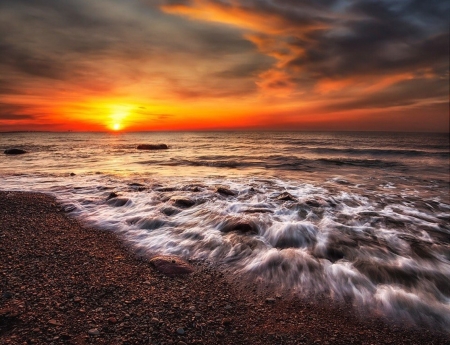 Sunset - nature, shore, sunset, sea