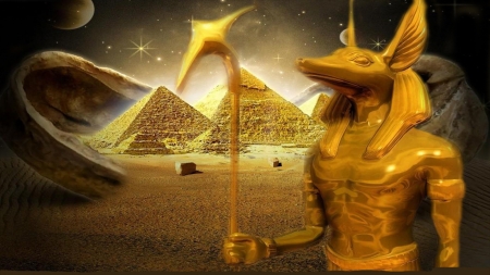 Anubis and Pyramids - Egyptian Gods, Anubis, pyramids, Egypt