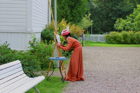 Painter. - orange, artist, green, house