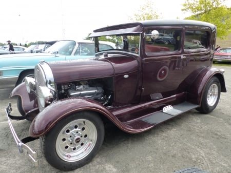 Hot Rod - trees, cars, Hot-Rod, purple, show, sky