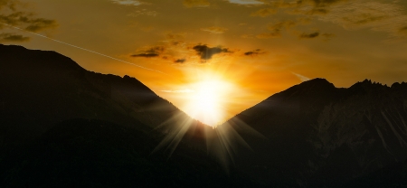 Sunset Over the Mountains - clouds, sunset, nature, mountains, sky, lighting