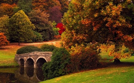 Stourhead Bridge, UK - nature, water, bridge, uk