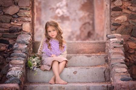 Little girl - stairs, girl, pink, child, cute, little