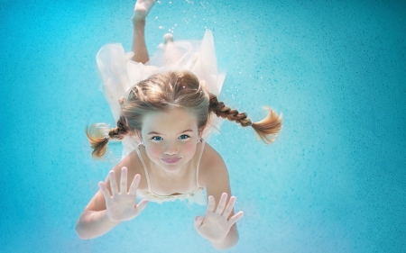 Underwater - girl, blue, water, summer, child, sea, underwater, little