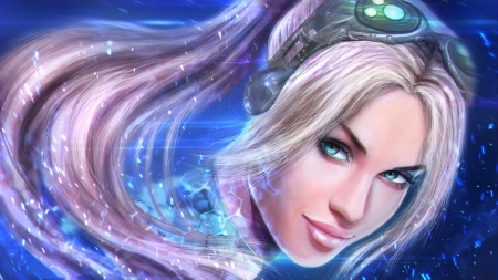 Nova Terra - woman, girl, fantasy, nova terra, face, starcraft, art, game, blue