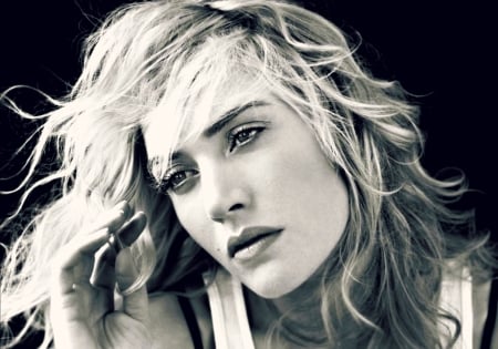 Kate Winslet - face, white, black, actress, kate winslet, girl, woman