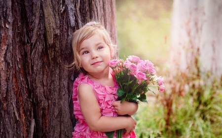 little girl - people, belle, sightly, white, face, childhood, fair, grass, little, bonny, adorable, child, nature, pink, beautiful, sweet, nice, beauty, photography, standing, pretty, baby, tree, cute, kid, dainty, girl, lovely, pure, comely, desktopnexus, blonde, flower