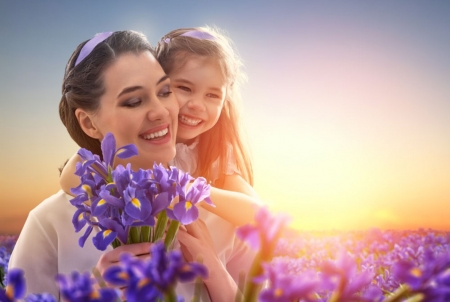 :) - mother, child, purple, happy