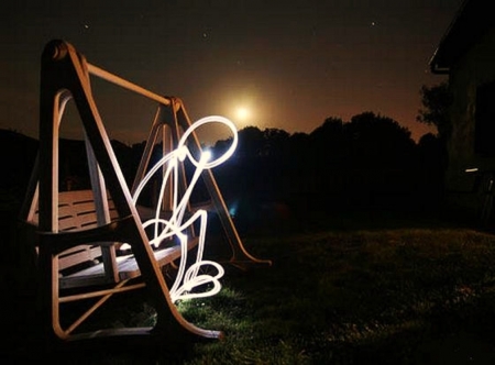 'All by myself'.... - moon, swing, stick figures, graffitti