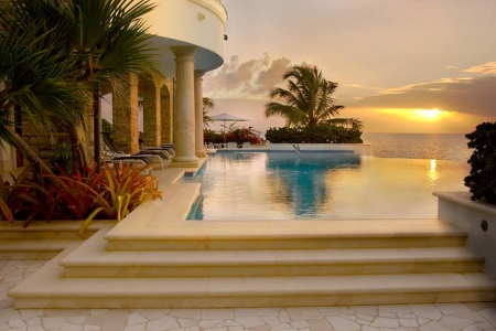 Beautiful - ocean, sunset, pool, evening