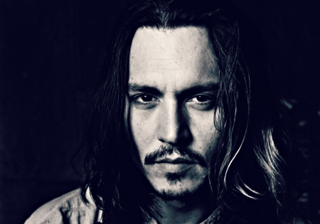 Johnny Depp - black, actor, white, blue, Johnny Depp, face, man