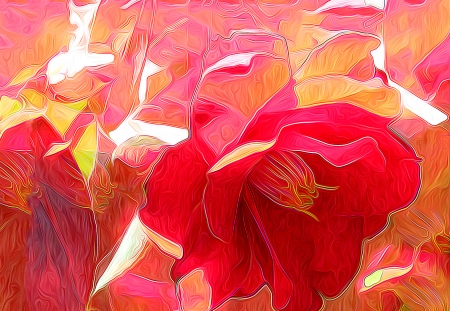 Flowers - abstract, yellow, poster, flower, peony, red, painting, rose, art