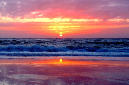 Beach Sunset - s, clouds, sunset, nature, seashore