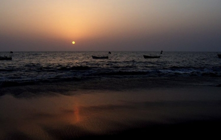 Sunset - beach, sunset, boats, sea