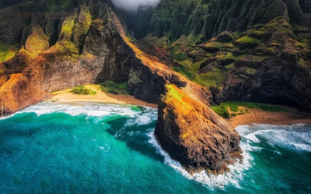 Paradise Island - beach, paradise, islands, kauai, na pali coast, hawaii, mountains, rocks, beautiful, sea, sand