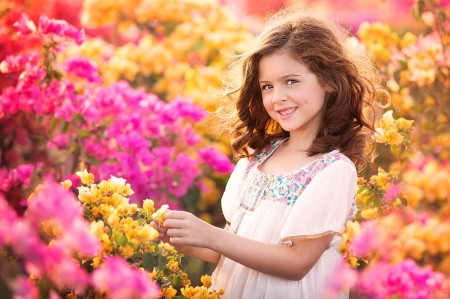 Girl - flowers, cute, girl, pink