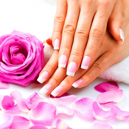 :) - hands, rose, petals, nail polish, pink